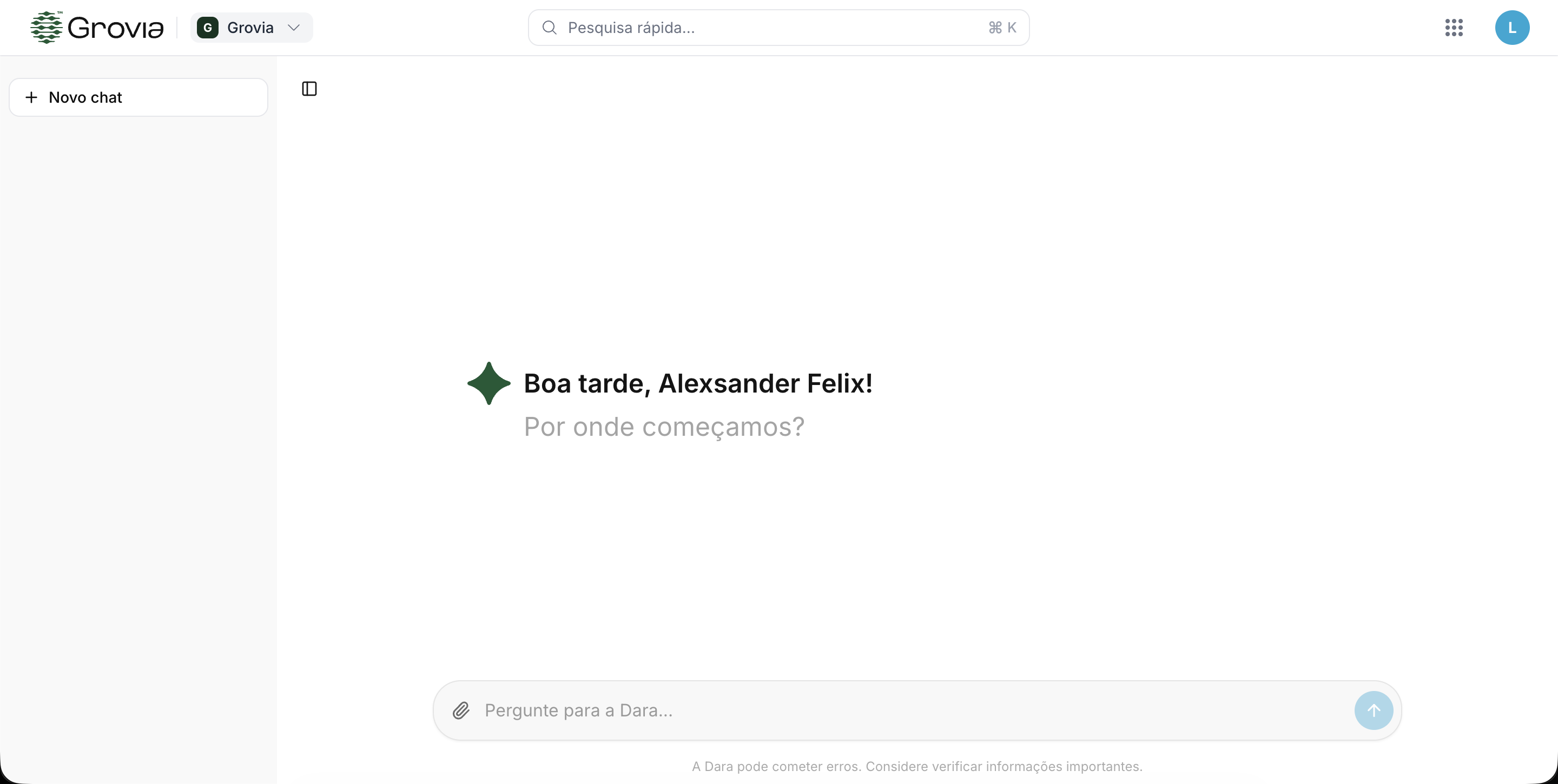 Interface da Dara dentro da Grovia